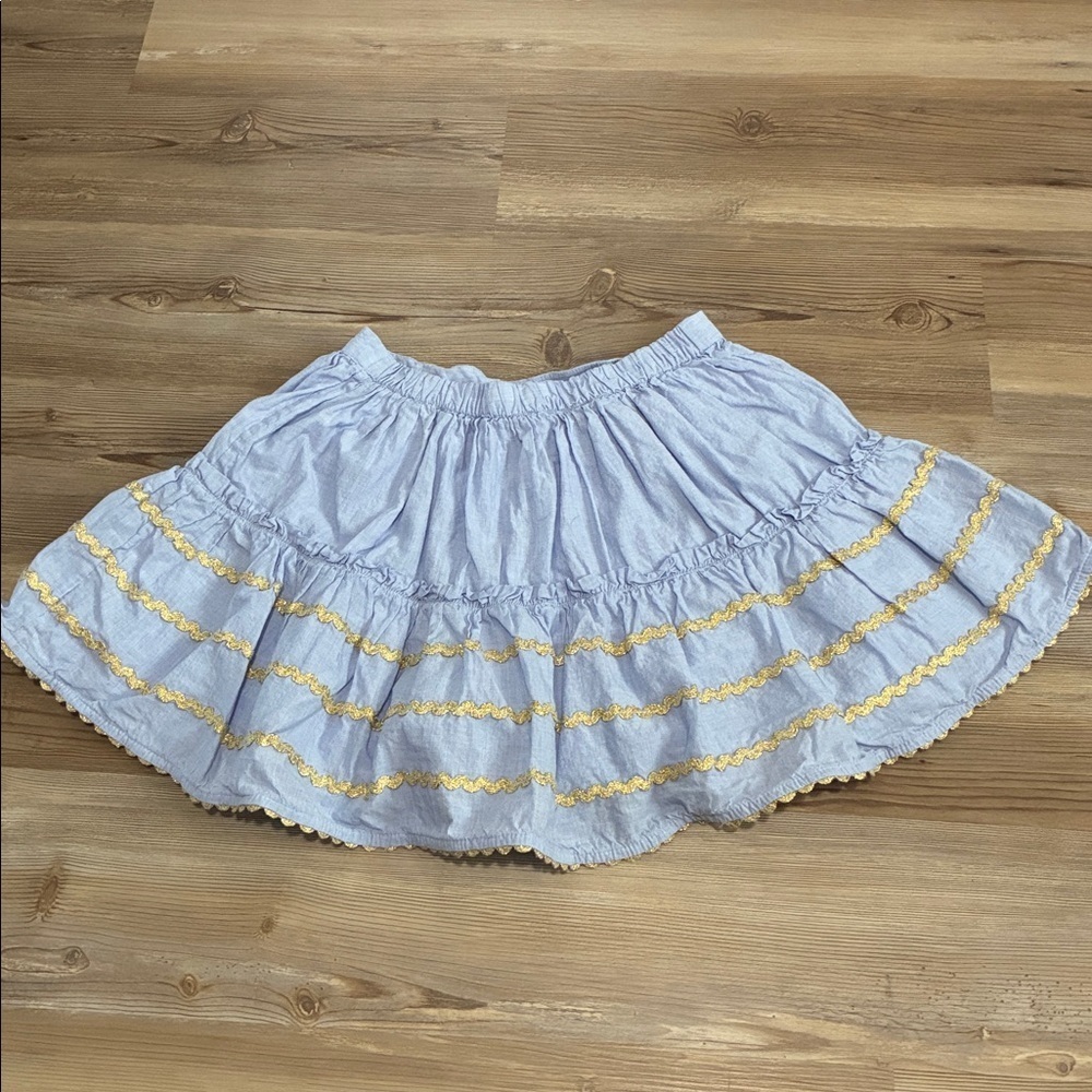 Mini Boden Tiered Cotton Mini Skirt Light blue Gold accents Lined Girls 13-14Y - Picture 3 of 10